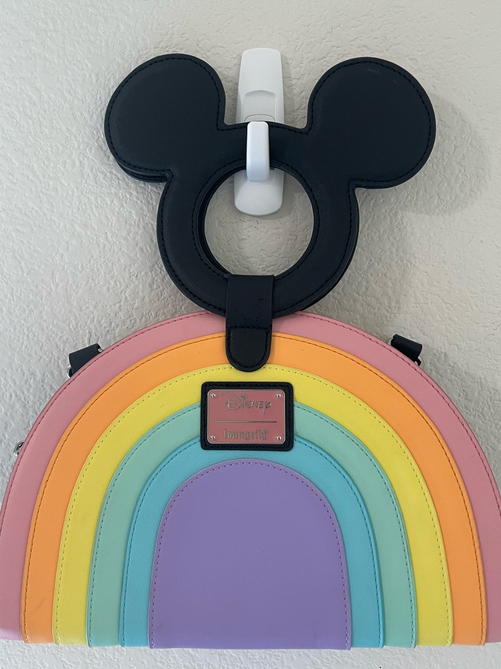 Disney Pastel Rainbow Crossbody Bag with Black Mickey Handle
